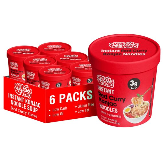 VOLO VERO Konjac Noodle Instant Soup Cup Tom Yum Flavor, 6 Packs