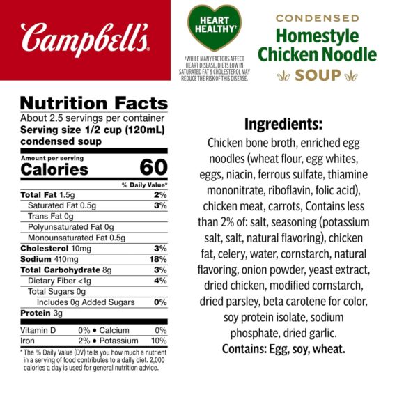 Campbell’s Condensed Heart Healthy Homestyle Chicken Noodle Soup, 10.5 oz Can (12 Pack)Rufus AIRufus AI - Image 2