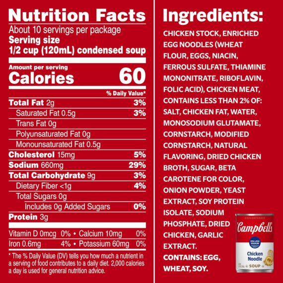 Campbell’s Condensed 25% Less Sodium Chicken Noodle Soup, 10.75 oz Can (4 Pack)Rufus AIRufus AI - Image 2