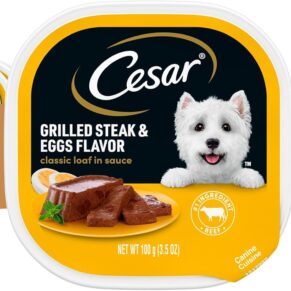 Cesar Wet Dog Food Classic Loaf in Sauce Grilled Steak and Eggs Flavor, 3.5 oz. Easy Peel Trays (24 Count, Pack of 1)Rufus AIRufus AI