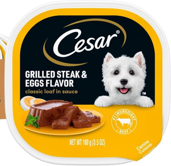 Cesar Wet Dog Food Classic Loaf in Sauce Grilled Steak and Eggs Flavor, 3.5 oz. Easy Peel Trays (24 Count, Pack of 1)Rufus AIRufus AI