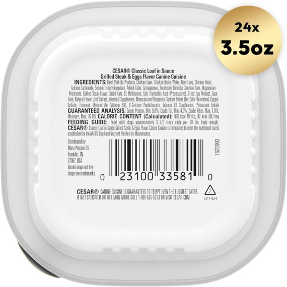 Cesar Wet Dog Food Classic Loaf in Sauce Grilled Steak and Eggs Flavor, 3.5 oz. Easy Peel Trays (24 Count, Pack of 1)Rufus AIRufus AI - Image 2